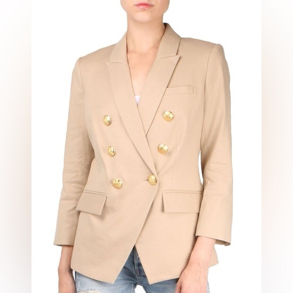 Veronica Beard Empire Miller Dickey Linen Blazer Jacket Tan Khaki Gold Buttons 4 - Picture 4 of 10